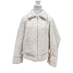 ZARA Oversized Faux Sherpa Bomber Jacket Size S in Cream with Suede Trim